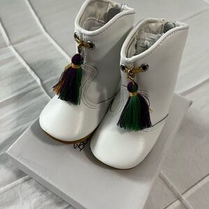 White Kids go go Boots with Mardi Gras Tassels